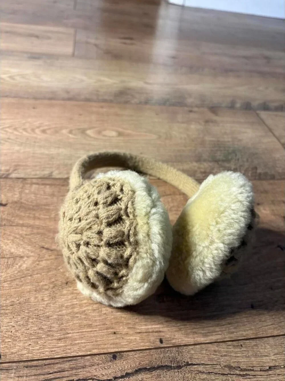 Cozy Beige Knit and Sherpa Earmuffs